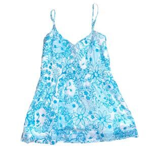 Vintage Lilly Pulitzer Golden Lion Floral Print Top Blue Size 2